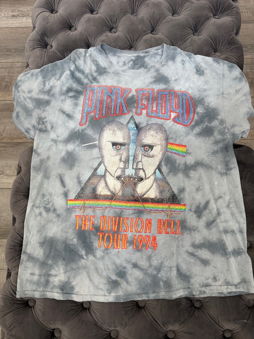 Pink Floyd Gray Tie-Dye Tour Tee with Rainbow Graphic